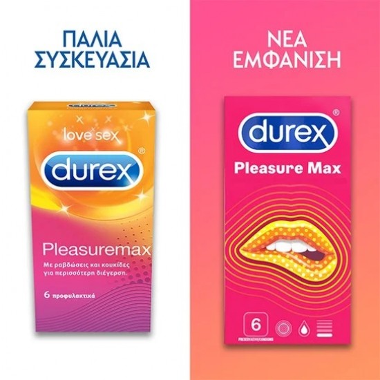 Durex Pleasuremax Προφυλακτικά με Ανάγλυφες Κουκίδες & Ραβδώσεις, 6τεμ