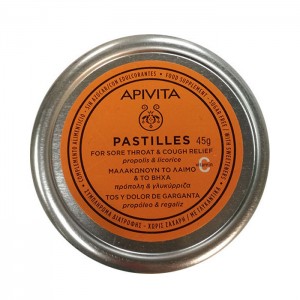 APIVITA PASTILLES Παστίλιες για τον πονεμένο λαιμό και το βήχα με γλυκόριζα & πρόπολη, 45gr