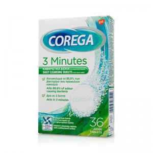 Corega 3 Minutes Καθαριστικά Δισκία για Τεχνητή Οδοντοστοιχία, 36tabs