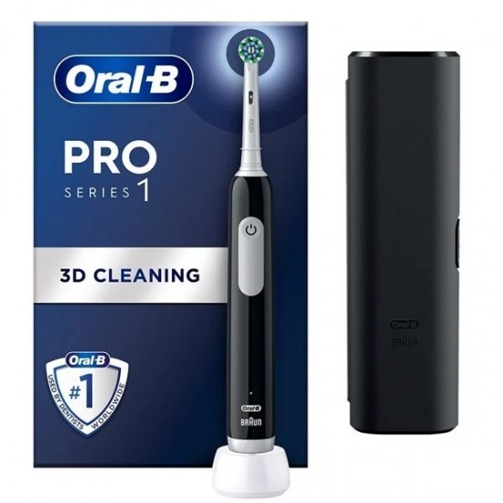 Oral-B Promo Series 1 Black Ηλεκτρική Οδοντόβουρτσα Mε Χρονομετρητή Μαύρη + Δώρο Θήκη Ταξιδιού 1τμχ