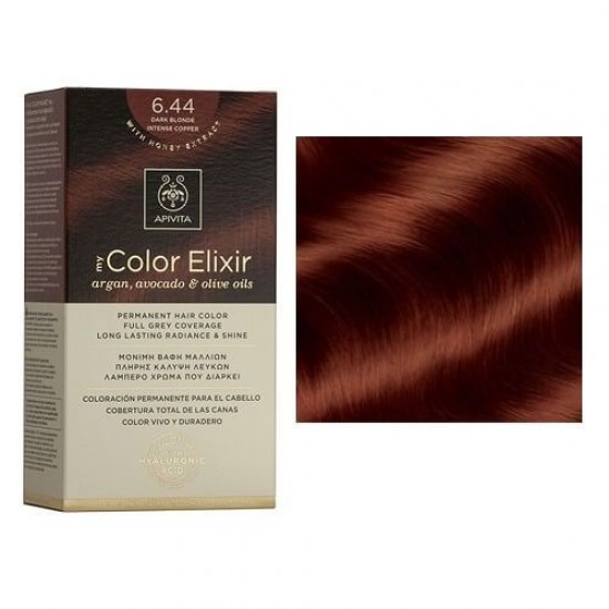 Apivita My Color Elixir Permanent Hair Color Μόνιμη Βαφή Μαλλιών No 6.44 Ξανθό Σκούρο Έντονο Χάλκινο