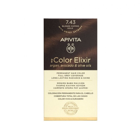 Apivita My Color Elixir Permanent Hair Color Μόνιμη Βαφή Μαλλιών No 7.43 Ξανθό Χάλκινο Μελί