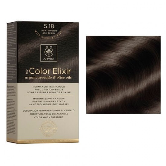 Apivita My Color Elixir Permanent Hair Color Μόνιμη Βαφή Μαλλιών No 5.18 Καστανό Ανοιχτό Σαντρέ Περλέ