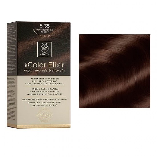 Apivita My Color Elixir Permanent Hair Color Μόνιμη Βαφή Μαλλιών No 5.35 Καστανό Ανοιχτό Μελί Μαονί