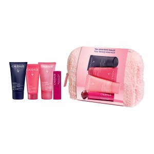 Caudalie Limited Edition Travel Pouch Promo με VinoHydra Moisturizing Gel Καθαρισμού Προσώπου, 30ml, Deep Hydration Moisturizer Ενυδατική Κρέμα Προσώπου, 15ml, Tinted Balm Χειλιών, 4.5g, Density & Volume Σαμπουάν για Όγκο, 30ml & Δώρο Νεσεσέρ,1σετ