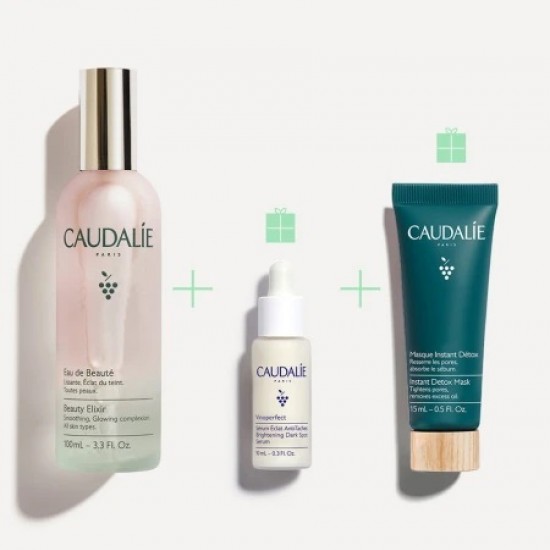 Caudalie Xmas Promo The Glow Best Sellers με Beauty Elixir Ελιξήριο Ομορφιάς, 100ml & Δώρο Instant Detox Mask Μάσκα Αποτοξίνωσης με Ροζ Άργιλο, 15ml & Brightening Dark Spot Serum Ορός Προσώπου Λάμψης για Πανάδες, 10ml, 1σετ