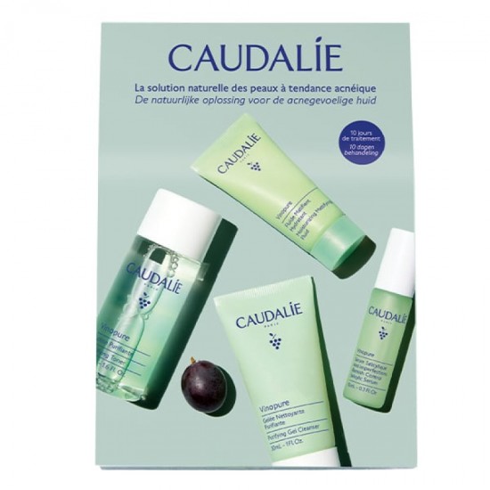 Caudalie Vinopure Starter Kit με Purifying Gel Cleanser Καθαριστικό Προσώπου, 30ml, Purifying Toner Φροντίδα κατά των Ατελειών, 50ml, Blemish Control Salicylic Serum, Ορός Προσώπου, 10ml & Moisturizing Mattifying Fluid Ενυδατική Κρέμα, 15ml, 1σετ