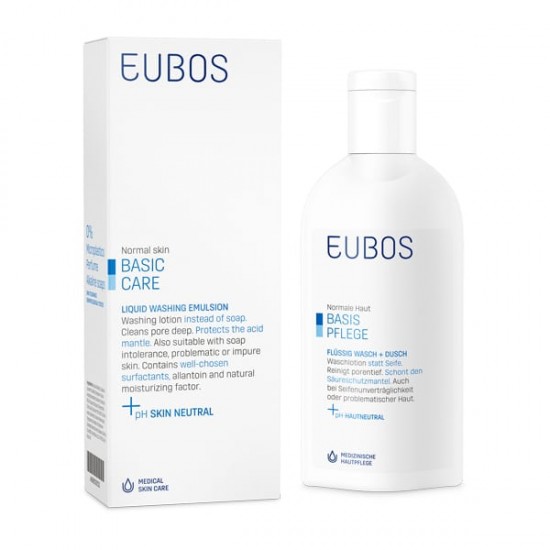 EUBOS Liquid Washing Emulsion, Υγρό καθαρισμού για τον Kαθημερινό Kαθαρισμό και την Περιποίηση Προσώπου και Σώματος 200 ml.