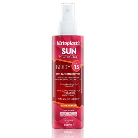 Histoplastin Sun Protection Tanning Dry Oil Body Satin Touch SPF15, 200ml