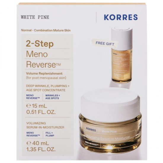 Korres Promo White Pine 2-Step Meno Reverse Λευκή Πεύκη με Volumizing Serum-in-Moisturizer Κρέμα Ημέρας, 40ml & Δώρο Deep Wrinkle Plumping  & Age Spot Ορός Προσώπου, 15ml