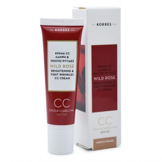 Korres Wild Rose CC Cream SPF30 Medium Shade Ενυδατική Κρέμα με Χρώμα Μεσαίας Απόχρωσης, 30ml