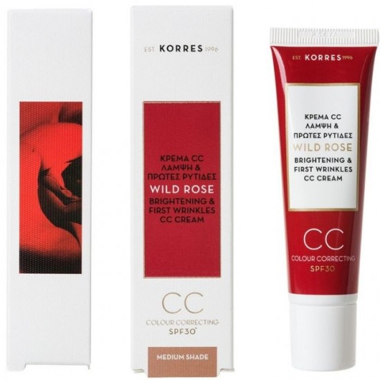 Korres Wild Rose CC Cream SPF30 Medium Shade Ενυδατική Κρέμα με Χρώμα Μεσαίας Απόχρωσης, 30ml