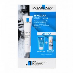 La Roche Posay – Effaclar Duo+ Ενυδατική Κρέμα Προσώπου Ημέρας με SPF30 40ml & Effaclar Gel καθαρισμού 50ml & Αnthelios Κρέμα-gel 3ml