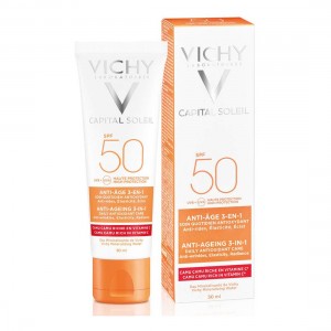 Vichy Capital Soleil Anti-Ageing 3 in 1 SPF50 Αντηλιακή Κρέμα Προσώπου με Αντιγηραντική Δράση, 50ml