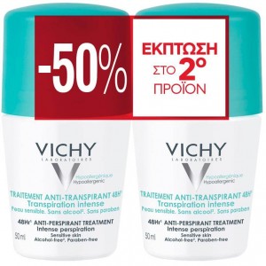 Vichy Promo Deodorant 48h Intensive Anti-perspirant Roll-On Εντατική Αποσμητική Φροντίδα, 2x50ml