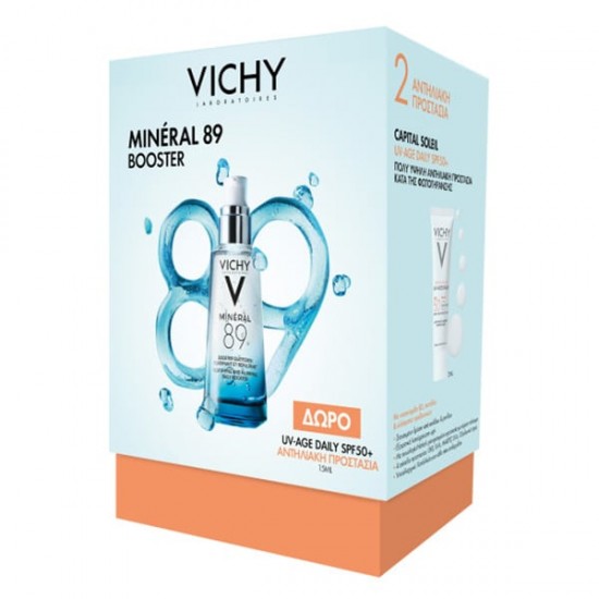 Vichy Mineral 89 Hyaluronic Acid Face Moisturizer Ενυδατικό Booster Προσώπου, 50ml & Δώρο UV-Age Daily SPF50+ Αντηλιακό Προσώπου, 15ml