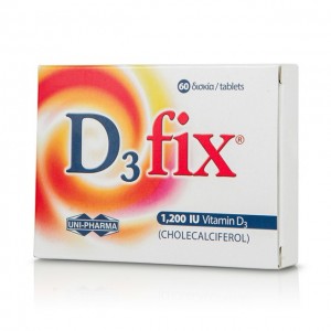 Uni-Pharma D3 Fix Βιταμίνη D3 για δυνατά οστά και αρθρώσεις 1.200iu, 60 ταμπλέτες