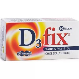 Uni-Pharma D3 Fix Βιταμίνη D3 για δυνατά οστά και αρθρώσεις 1.200iu, 60 ταμπλέτες