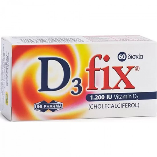 Uni-Pharma D3 Fix Βιταμίνη D3 για δυνατά οστά και αρθρώσεις 1.200iu, 60 ταμπλέτες