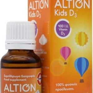 Altion Kids D3 400IU Συμπλήρωμα Διατροφής με Βιταμίνη D3 για Βρέφη & Παιδιά για Σωστή Ανάπτυξη των Οστών & των Δοντιών - Φυσιολογική Λειτουργία του Ανοσοποιητικού Συστήματος, 20ml