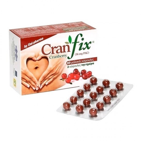 UNI-PHARMA Cran-Fix Cranberry για την Αντιμετώπιση της Ουρολοίμωξης, 60 κάψουλες