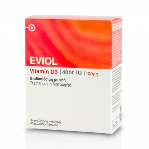 Eviol Vitamin D3 4000IU Συμπλήρωμα Διατροφής για τη Φυσιολογική Λειτουργία των Οστών των Δοντιών και των Μυών 100μg, 60 caps