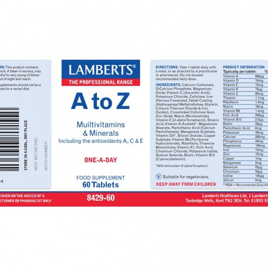 Lamberts A to Z Multi Vitamins Απαραίτητα Μικροθρεπτικά Συστατικά , 30tabs