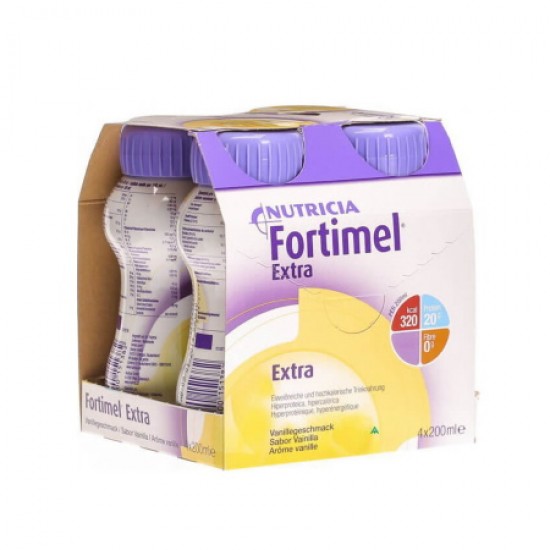 Nutricia Fortimel Extra Βανίλια Θρεπτικό Συμπλήρωμα Διατροφής σε Υγρή Μορφή Υψηλής Περιεκτικότητας σε Πρωτεϊνη, 4 x 200ml