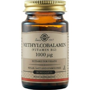 SOLGAR Vitamin B12 Methylcobalamin Συμπλήρωμα Διατροφής Βιταμίνης Β12 1000μg 30 Nuggets 