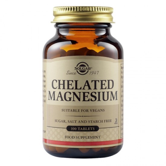 Solgar Chelated Magnesium 100mg Συμπλήρωμα Διατροφής με Χηλικό Μαγνήσιο για Ομαλή Λειτουργία της Καρδιάς & των Μυών, 100tabs