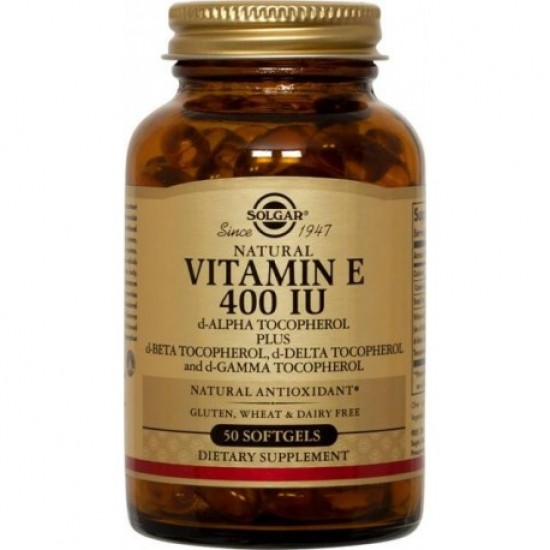 Solgar Vitamin E 400IU Συμπλήρωμα Διατροφής Βιταμίνη Ε με Ισχυρή Αντιοξειδωτική Δράση, Συμβάλλει στην Υγεία του Καρδιαγγειακού & Ανοσοποιητικού Συστήματος - Ιδανική για Όμορφο Δέρμα, 50softgels