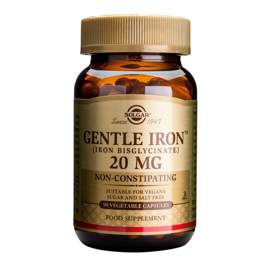 Solgar Gentle Iron 20mg Συμπλήρωμα Διατροφής Σιδήρου που Αναστέλλει τη Σιδηροπενική Αναιμία, 90veg.caps