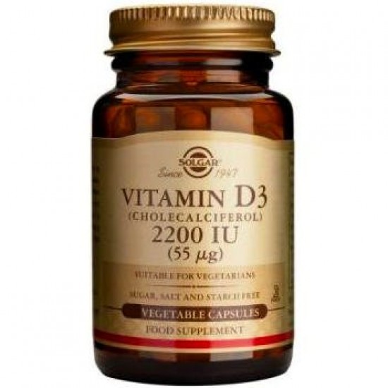 Solgar Vitamin D3 2200IU (55μg) Συμπλήρωμα Διατροφής Βιταμίνης D3 με Πολλαπλά Οφέλη για τον Οργανισμό, Ιδανικό για την Υγεία των Οστών & των Αρθρώσεων, 50veg.caps