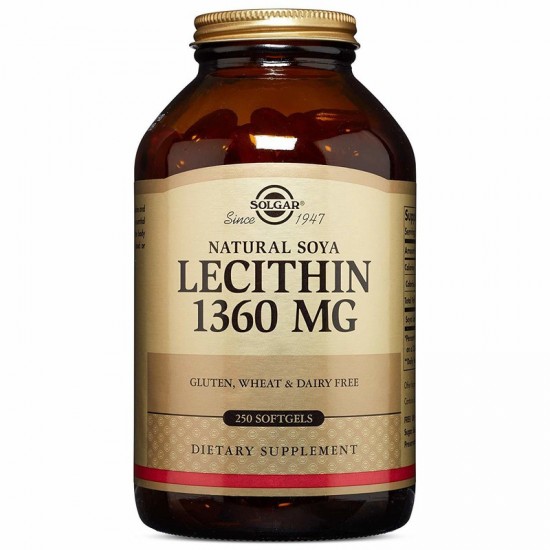 Solgar Lecithin 1360mg Συμπλήρωμα Διατροφής Λεκιθίνη Σόγιας για Τόνωση Νευρικού & Ανοσοποιητικού Συστήματος - Ιδανικό για Έλεγχο του Σωματικού Βάρους, 250softgels