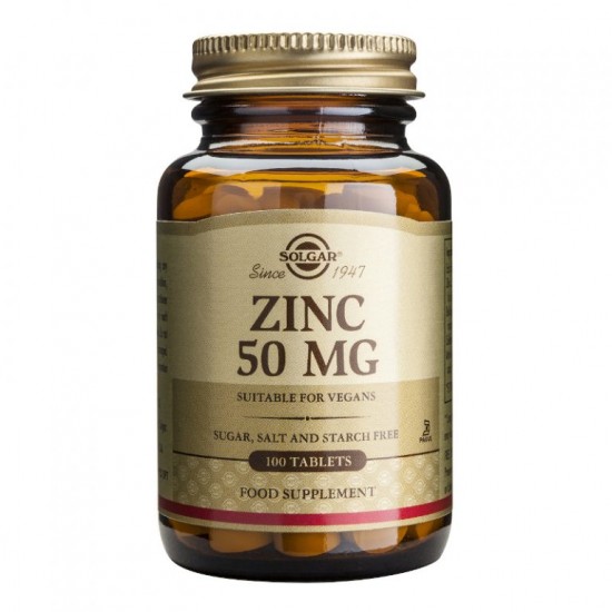 Solgar Zinc Gluconate 50mg Συμπλήρωμα Διατροφής Ψευδαργύρου για Τόνωση του Ανοσοποιητικού & της Αναπαραγωγικής Υγείας, 100tabs