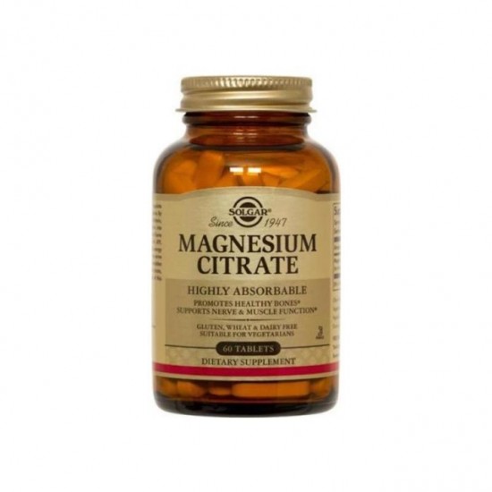 Solgar Magnesium Citrate 200mg Συμπλήρωμα Διατροφής με Κιτρικό Μαγνήσιο για την Καλή Λειτουργία των Μυών & του Νευρικού Συστήματος - Μειώνει τις Κράμπες, 60tabs