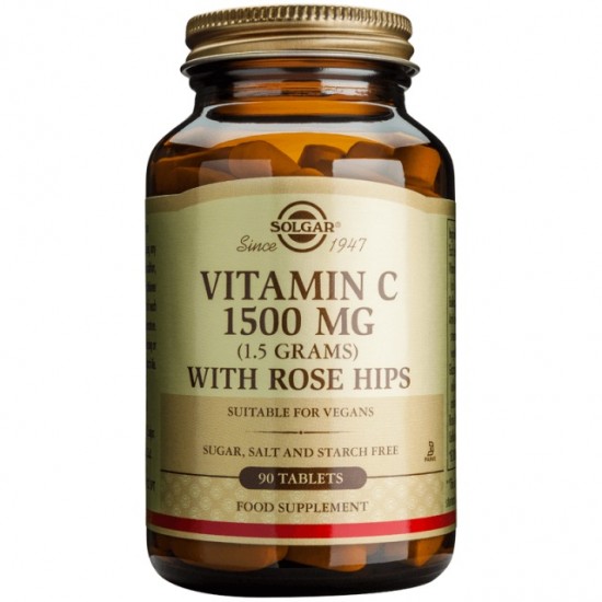 Solgar Vitamin C 1500mg with Rose Hips Συμπλήρωμα Διατροφής Βιταμίνη C για Ενίσχυση του Ανοσοποιητικού & Αντιοξειδωτική Δράση, 90tabs