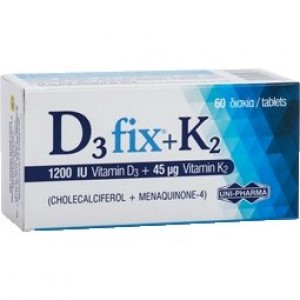 Unipharma D3 fix 1200IU + Κ2 45mcg Συμπλήρωμα Διατροφής, 60 tabs