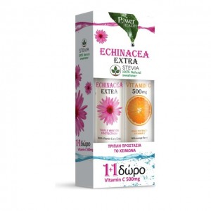 Power Health 1+1, Echinacea Extra με Στέβια 24 Αναβρ.Δισκία & ΔΩΡΟ Vitamin C 500mg 20 Αναβρ.Δισκία 