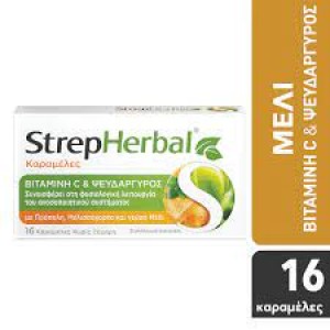 StrepHerbal Καραμέλες Βιταμίνη C & Ψευδάργυρο με Γεύση Μέλι 16τμχ