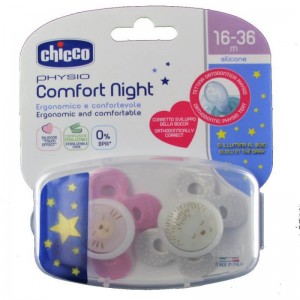 Chicco Physio Comfort Night Πιπιλα Σιλικονης 16-36Μ (2Τμχ) Με Θηκη , Μωβ - Γκρι