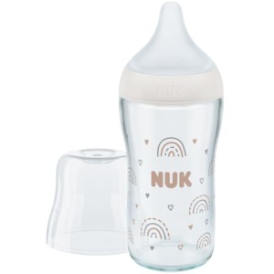 Nuk Perfect Match Μπιμπερό Γυάλινο με Μαλακή Θηλή Σιλικόνης κατά των Κολικών με Έλεγχο Θερμοκρασίας 3m+, 230ml