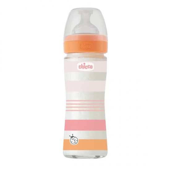 Chicco Well-Being Μπιμπερό Γυάλινο με Θηλή Σιλικόνης Αργής Ροής 0m+, 240ml