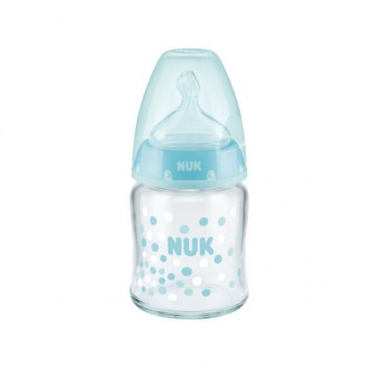 Nuk First Choice+ Γυάλινο Μπιμπερό με Θηλή Σιλικόνης Μεσαίας Οπής, από 0-6 μηνών, 120ml