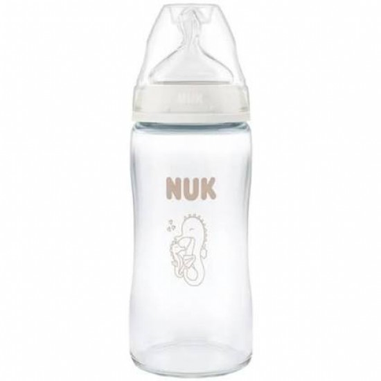NUK First Choice Γυάλινο Μπιμπερό με Δείκτη Ελέγχου Θερμοκρασίας για 3m+, 240ml 
