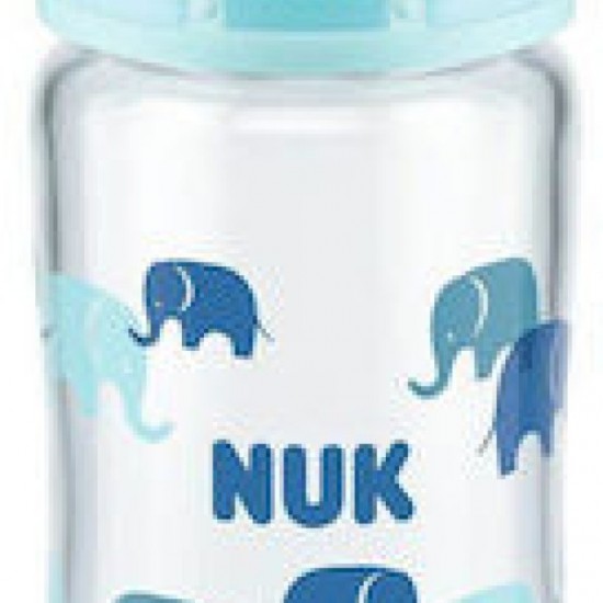 NUK First Choice Plus Glass Γυάλινο Μπιμπερό Με Δείκτη Ελέγχου Θερμοκρασίας Με Θηλή Σιλικόνης 0-6 Μηνών Σιέλ, 240ml 