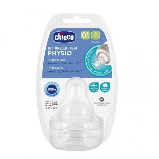 Chicco Physio Teat Anti-Colic Θηλή Σιλικόνης 0m+ Κανονικής Ροή Φαγητού 2 Τμχ