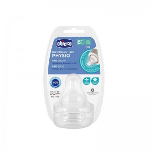 Chicco Physio Teat Anti-Colic Θηλή Σιλικόνης 6m+ Κανονικής Ροή Φαγητού 2 Τμχ